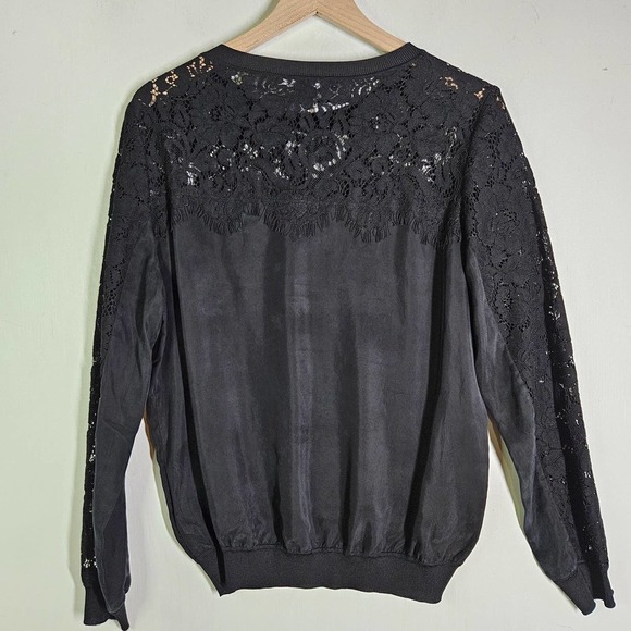 French Connection Lace & Silky Pullover Blouse M Black - Picture 9 of 10
